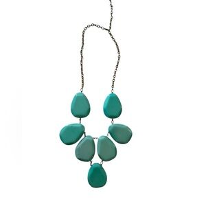 Vibrant Turquoise Statement Necklace with Teardrop Pendants and Silver Chain